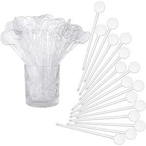 Marsui 240 Pieces 7 Inch Swizzle Sticks for Cocktail Coffee Drink Stirrers Cocktail Stirrers Disposable Stirring Sticks Plastic Disc Top for Mixing Coffee Whiskey Beverage (Clear)
