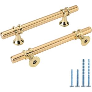 Rergy Cabinet Handles Drawer Pulls and Knobs, 10Pack Gold 4inch Hole Center, Kitchen Hardware for Dresser Handle Zinc Alloy Furniture Pull