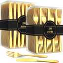 Nuenen 500 Pcs Forks and Knives Bulk Set Stainless Steel Silverware 250 Dinner Fork 250 Steak Knives Metal Flatware Tableware Cutlery Set for Home Restaurant, Mirror Polished, Dishwasher Safe (Gold)