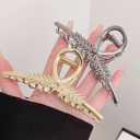 2 x Large Claw Clips with Pearl and Rhinestone, Hair Clips for Women, Metal Hair Claw Clips, Strong Hold Metal Claw Hair Clips for Ladies Thick Hair & Thin Hair, Non-Slip/Rust Claw (2 Pack)