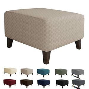 MAXIJIN Jacquard Ottoman Cover Slipcovers Folding Storage Stool Furniture Protector Cover Soft Thick Rectangle Foot Rest Slipcover with Elastic Bottom (Ottoman X-Large, Khaki)