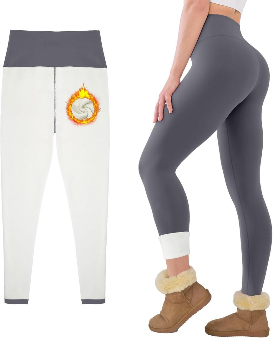 Fleece Lined Leggings for Women Buttery Soft High Waisted Tummy Control Winter Warm Legging Pants (Gray, XS)