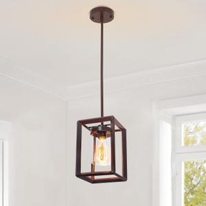 1-Light Oil Rubbed Bronze Pendant Light Fixture, Farmhouse Iron Cage Metal Pendant Light, Lantern Pendant Lighting with Clear Glass Shade for Kitchen Island Entryway Dining Room Hallway