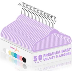 HOUSE DAY 11 Inch Velvet Baby Hangers 50 Pack Lt-Purple, Premium Kids Hangers for Children, Infant & Toddler Clothes, Durable Non Slip Small Baby Felt Hanger for Closet, Ideal for Everyday Use