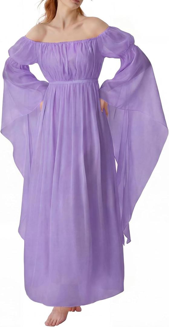YESSA Renaissance Dress Women Peasant Dress, Medieval Dress for Women, Ren Faire Costume Boho Cottagecore Maxi Dress  Small