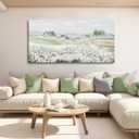 VAYIMDH Farmhouse Wall Art White Flowers Painting Rustic Scenery Green Pictures Wall Decor 24"x 48" Meadow Prints for Living Room Dining Room Bedroom Aesthetic