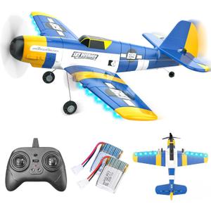 BEZGAR HQ089 RC Plane, Drones for Kids, 6-axis Gyro Remote Control Airplane, RC Helicopter, Easy Control for Beginners Toys with Colorful LED Navigation Lights, Blue