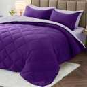 MUXHOMO 7 Pieces Queen Comforter Set, Reversible Bed in a Bag Queen Size, All Season Bedding Set with Comforter, Flat Sheet, Fitted Sheet, Pillowcases & Shams, Purple & Lavender (Queen (88"x88"))