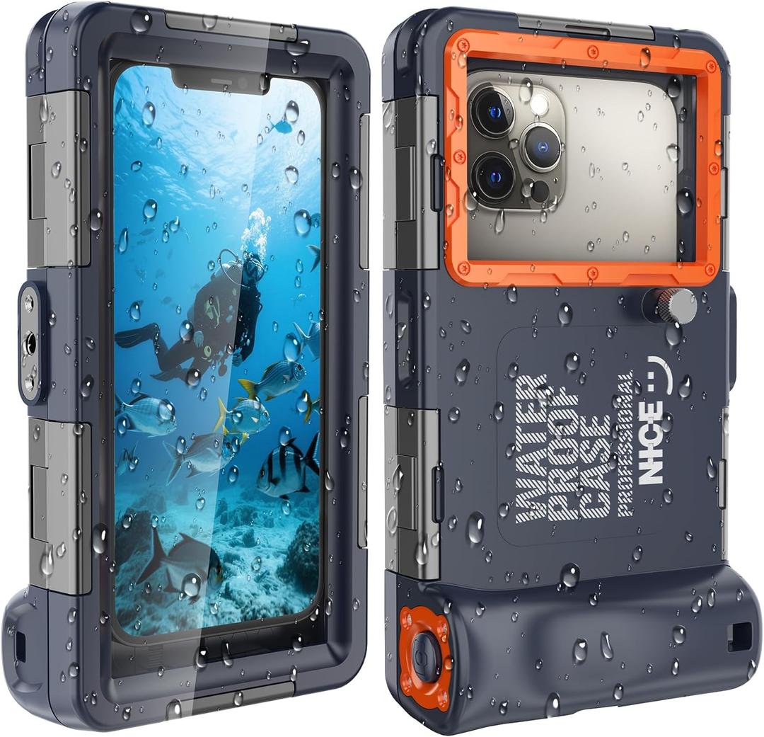 2026Underwater Snorkeling Diving Phone Case for iPhone 16/15/14/13/12/ Pro Max Galaxy S24/S23/S22.[50ft/15m] Professional Scuba Dive Waterproof Case Underwater Photo Video Cover Orange
