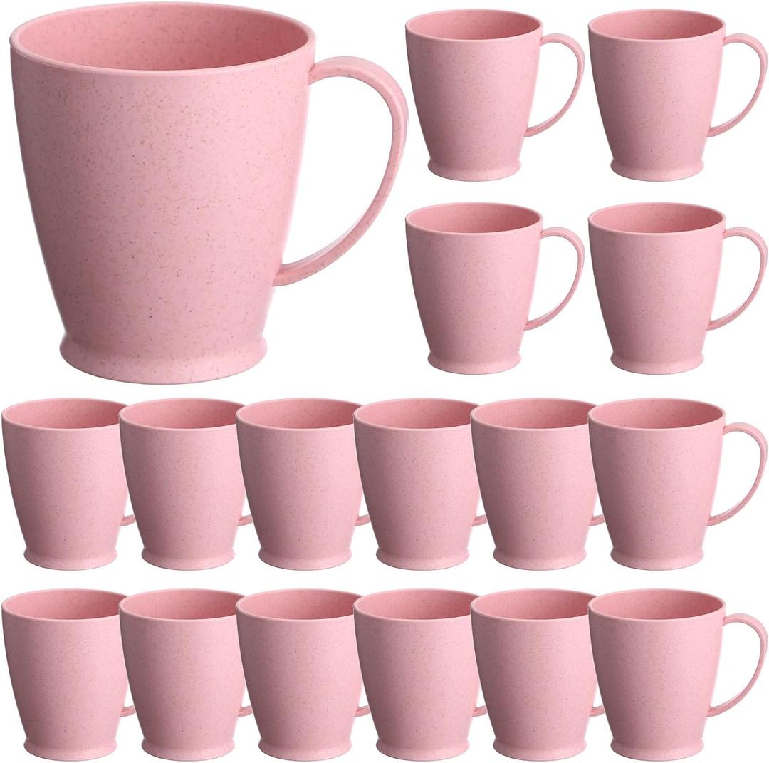 Zopeal 16 Pack Wheat Straw Plastic Coffee Cups Mugs 10 Oz Reusable Plastic Cup Mug with Handle Lightweight Microwavable Dishwasher Safe Unbreakable for Tea Milk Water Juice Coffee (Nordic Pink)