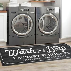 KOZYFLY Laundry Room Rug Runner 20"x60" Non Slip Kitchen Rugs Washable Laundry Room Mat Waterproof Mudroom Floor Carpet Runner Farmhouse Decor, 1.7x5ft, Dark Grey, Wash and Dry