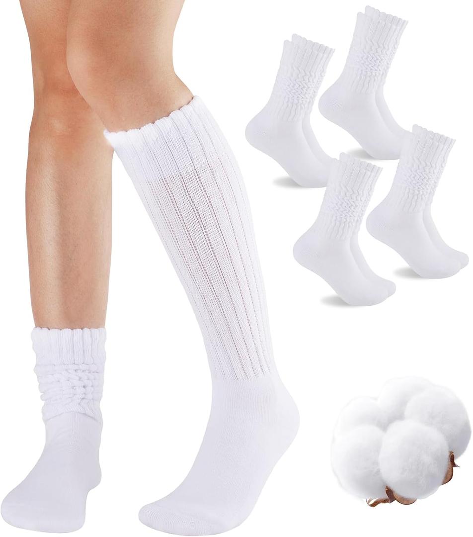 COOVAN Slouch Socks Women 4 Pairs Knee High Scrunch Cotton Soft Knit Cushion Extra Long Socks (Small-Medium)