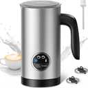 Milk Frother, Airyoyo 4-in-1 Milk Frother with Stand, Electric Milk Frother and Steamer Hot& Cold Foam Temperature Control, Auto Shut-Off Frother for Coffee Latte (Dark Silver)