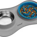 YINEYA 3 in 1 Slow Feeder Dog Bowls & Stainless Steel Food and Water Bowl with Non-Spill Dog Bowl Mat, Anti-Choking Puppy Bowls, Floor Safe & Easy Clean for Large Medium Small Dogs Cats