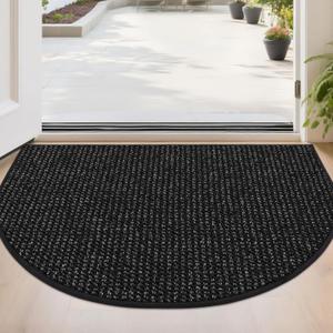 BEQHAUSE Dirt Trapper Door Mat 24" x 36" Half Circle Non-Slip Washable Doormats Entrance Rugs Absorbent Welcome Low Profile Floor Mats for Front Back Door and Entryway, Black