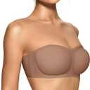 OEAK Womens Strapless Bras Push Up Bandeau Bra Non Slip Wireless Supportive Padded Bras Seamless Comfortable Tube Bra Coffee XL
