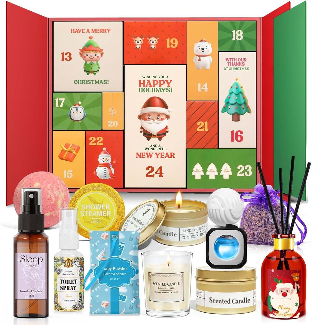 STRN Christmas Gift Box - 12 PACKS of Holiday Joy | Scented Wax Cubes, Scented Candle, Fragrance Sachets & More | Christmas Decoration Home Holiday Decor