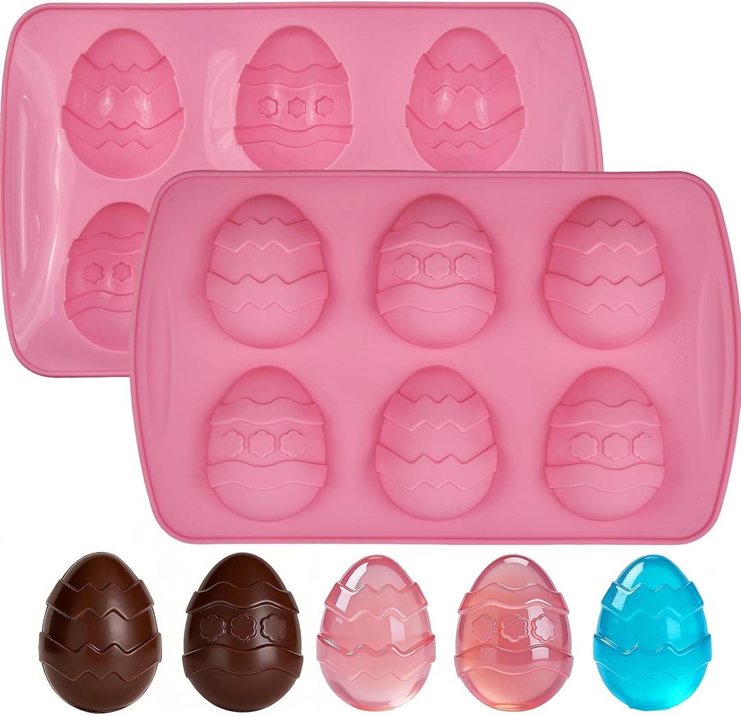 Easter Egg Silicone Molds, 2 Pack Egg Shaped Silicone Molds for Baking, Easter Chocolate Candy Molds, Jello Mould Ice Cube Trays for Jelly Chocolate Jello Making Resin Expoxy (Regular)