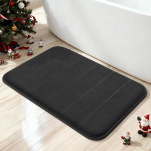 Yimobra Memory Foam Bath Mat, Super Soft Absorbent Bathroom Rug Non Slip, Quick Dry, Machine Washable Floor Carpet for Tub Shower, Home Decor Accessories, 24x17, Black