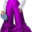 AOMEI Women's Shiny High Waist Flare Pants Wide Leg Bell Bottoms Trousers Size XXL
