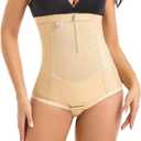 MOVWIN Postpartum Belly Wrap C Section Panties Belly Band Abdominal Compression Corset Girdle Shorts with Zipper (Small, Beige)