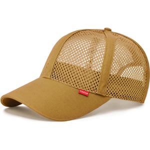 FEICUI Men Mesh Trucker Baseball Cap Adjustable 6-Panel Hat Outdoor Sports Wear (7 1/4-7 1/2, Brown)