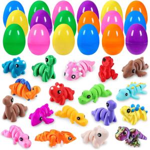 DIYDEC 18Pcs Prefilled Easter Eggs with 3D Printed Dinosaurs for Kids Easter 3D Printed Animals Figurines for Boys Girls Party Favors 3D Fidget Toys for Egg Hunt Basket Stuffers