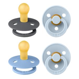 BIBS Pacifiers - Color 4 Pack | Round Nipple Baby Pacifier | BPA Free Natural Rubber Latex Soother | Made in Europe | Size 0-6 Months | Blue Colors