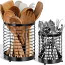 Utensil Holder, 7.7"+6" Stainless Steel Utensil Holder for Kitchen Counter, Cooking Tools Spatula, Silverware Forks, Knives, Spoons Utensil Crocks Organizer Drying Rack, Set of 2