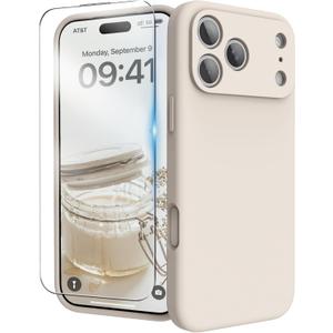 for iPhone 17 Pro Max Case, Liquid Silicone Cover with Camera Protection Anti-Scratch Soft Microfiber Lining Shockproof Protective Phone Case for iPhone 17 Pro Max 6.9", Stone