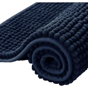 SUBRTEX Bathroom Rugs Chenille Bath Rug Soft Short Plush Bath Mat Soft Shower Mat Water Absorbent Shower Mat Quick Dry Machine Washable, (Navy,16" x 24")