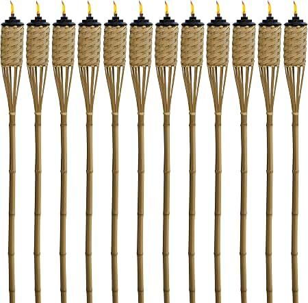 TIKI Bamboo Tiki Torches 11-Pack – Weather-Resistant Outdoor Décor with Easy-Pour Wide-Mouth Canister Refill for Patio, Garden, Backyard, and Parties, 57-Inch Citronella Torches