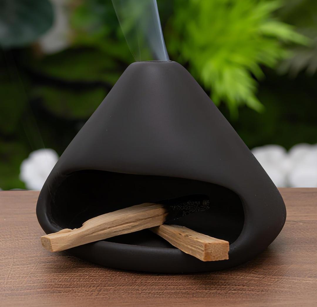 Palo Santo Holder Incense Burner-Zongzi Clay Smudge Bowl with Chimney, Mini Ceramic Fireplace for sageCone Burning, Aromatic Home Decor, Ceramic ash Tray, Anxiety Relief Meditation for Women