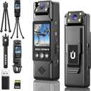 128GB Body Camera 4K HD Police Body Cam Portable Mini Body Camera 180 Rotatable Lens 1200mAh 6H Battery, 1.3" LCD, Flash Light for Cycling, Daily Records, Delivery/Serving Jobs