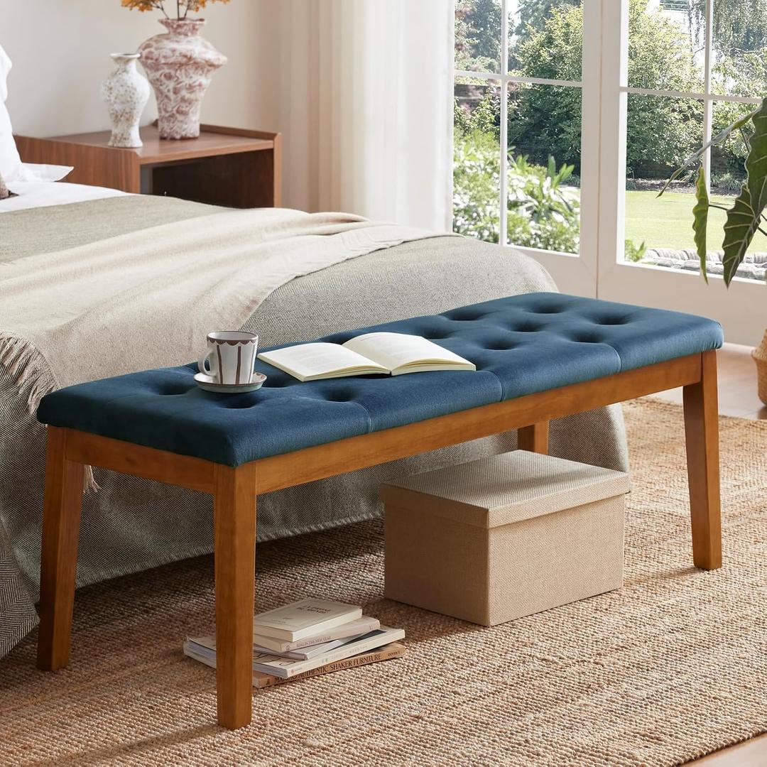 Ottoman Bench Oversized Entryway Shoe Bench Seat Velvet Navy