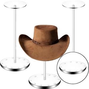 Hdkwby Acrylic Hat Display Stand 3 Pack Thickened Base for Helmet, Wig, Cowboy Hat, Baseballcap, Closet Holder Rack Organizer( 11.8Inch Height)