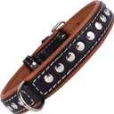 CollarDirect Studded Dog Collar Leather Pet Collars for Dogs Small Medium Large Puppy Soft Padded Brown Black (Black, Neck fit 13" - 14")