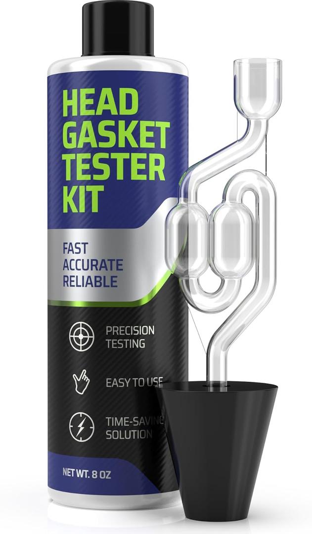 Head Gasket Tester Kit - Over 100 Tests, All in One Blown Head Gasket Test Kit, Includes 8oz Coolant Tester Fluid & Universal Radiator Adapter, Combustion Leak Check for Cars and Trucks