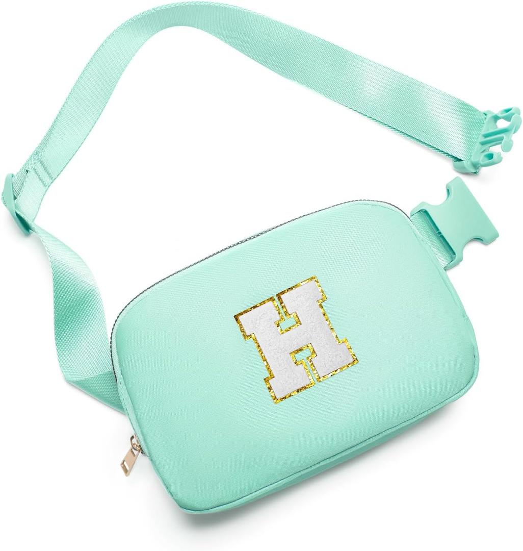 Gitus Birthday Gifts for 8 9 10 11 12 13 Year Old Girls Personalized Fanny Pack Crossbody Bags with Initial Letter Patch Belt Bag for Teen Girls Cute Trendy Stuff Travel Essentials (Mint Green-H)