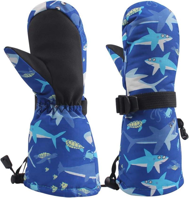 BAVST Winter Kids Waterproof Gloves for Boys Girls Snow Ski Toddler Baby Mittens Outdoor for Infant Teens 1-5T (L(4-6T), Shark)