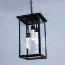5CCT LED Large Outdoor Pendant Light Fixtures, LED Integrated Bulbs Included 3-Light Black Outdoor Hanging Lantern Light, Exterior Pendant Ceiling Lighting for Porch Yard Gazebo