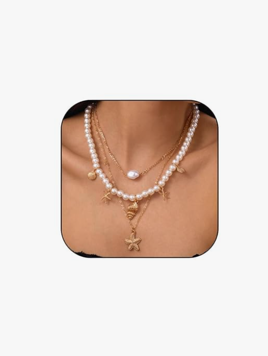Seashell Necklace for Women Starfish Necklace Summer Beach Charm Necklaces Trendy Boho Pearl Shell Necklaces Summer Outfits for Women Beach Starfish Earrings Vacation Earrings Seashell Jewelry
