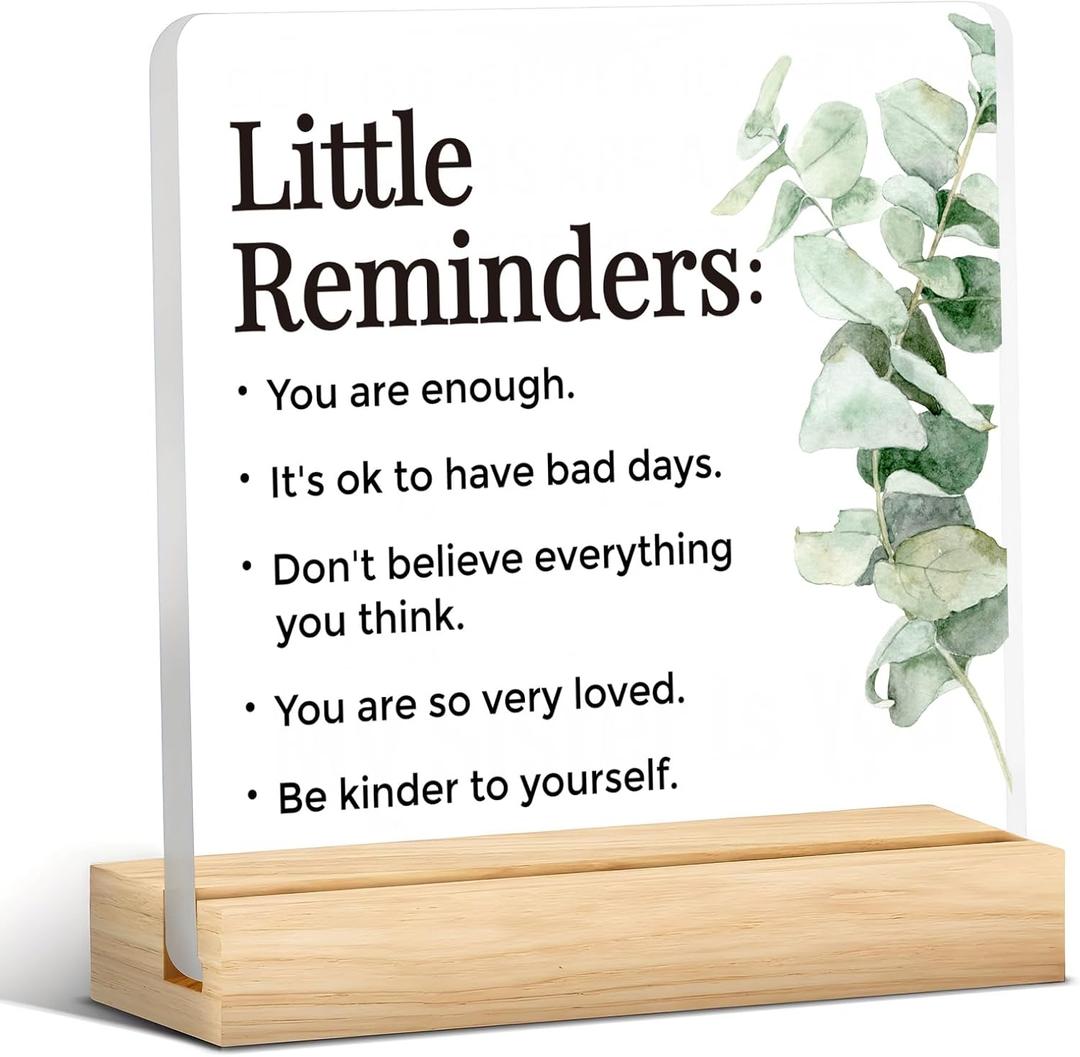 Inspirational Little Reminders Desk Decor, Inspirational Saying College Gifts Box Clear Desk Decorative Sign Decoration For Office Home Dorm Shelf Table Decor (Eucalyptus)