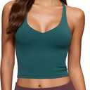 INGIA Womens V Neck Tank Tops Double Lined No Padded Spaghetti Criss Cross Strap Statement Strappy Back Casual Crop Top (Small, Forest Green)