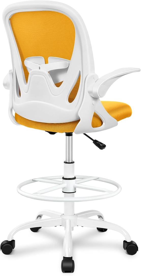 Primy Drafting Chair Tall Office Chair with Flip-up Armrests Executive Ergonomic Computer Standing Desk Chair with Lumbar Support and Adjustable Footrest Ring (Mustard) (934-Z)