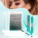 GEMERRY Eyelash Extension Kit Thick Curl Fluffy Clusters Kit With Lash Bond and Seal, Tweezers, DIY Lash Extension (80P-10-18mm) (Beginner Set-80D)