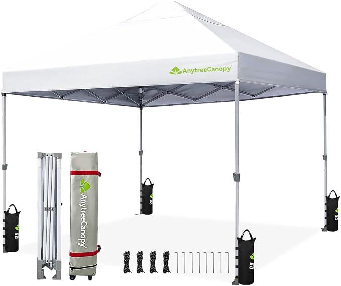 Anytee-10x10 Pop Up Canopy Tent, Easy Up Waterproof Outdoor Canopy with Wheeled Bag, Sun Shade for Patio, Backyard, Parties, Camping-Black