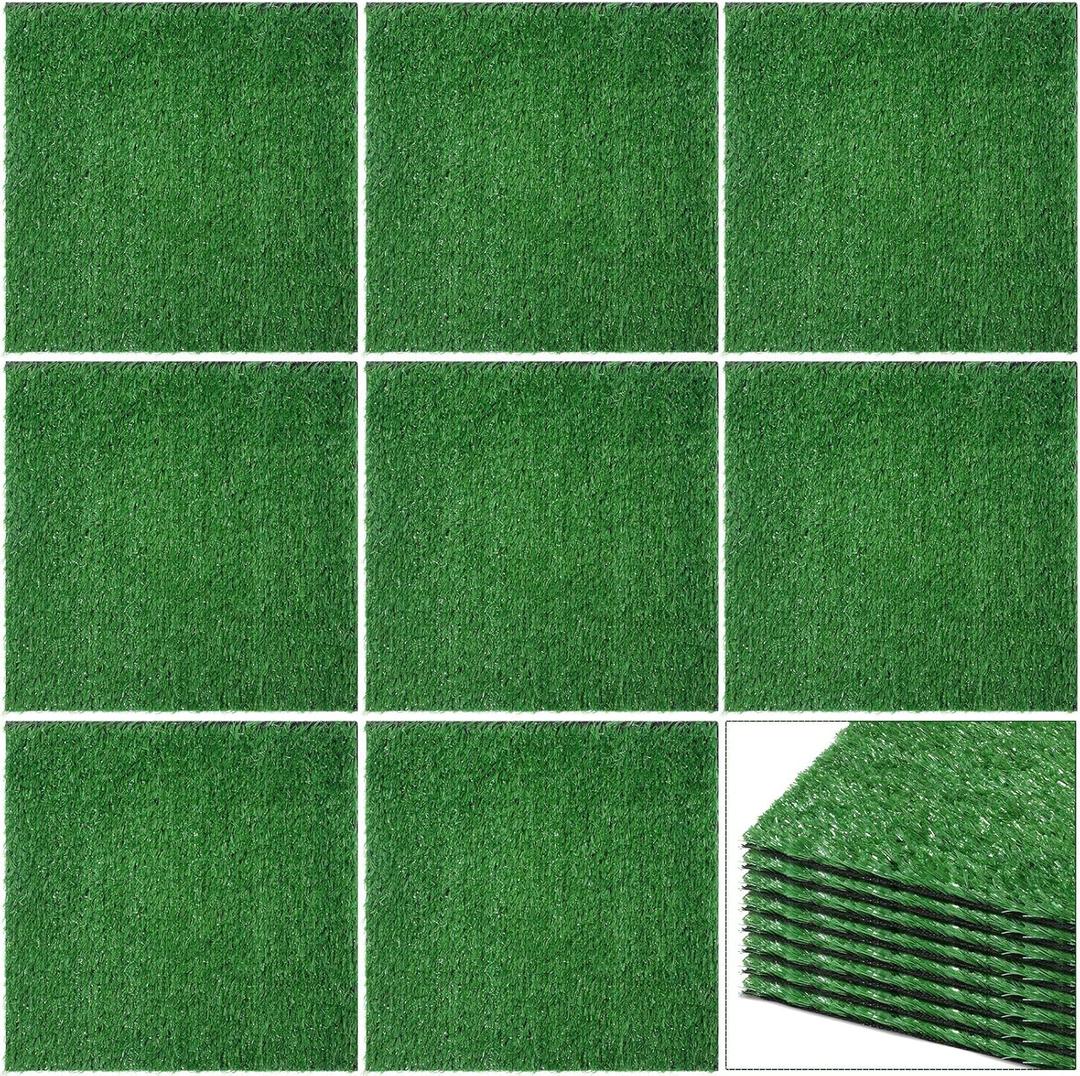 Nuanchu 8 Pieces 12 x 12 Inch Artificial Grass Square Mats Fake Grass Tiles Placemats Turf Patch Table Centerpieces Decor Rug for Crafts Miniature Garden Dollhouse DIY Party Indoor Outdoor, Green