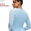 NANJI Long Sleeve Bodysuit for Women - Slim Fit Crew Neck Thong Body Suit, Stretch Double Lined Snap Tops, Casual Going Out (Blue, S)