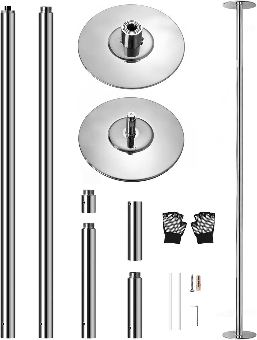 SereneLife Portable Spinning Fitness Pole  Adjustable Height 82108" & 23.8 lb Steel Pole for Home Gym, Dance, Club & Bar  Chrome Finish, Easy to Install & Remove, Supports Up to 1,102 lb